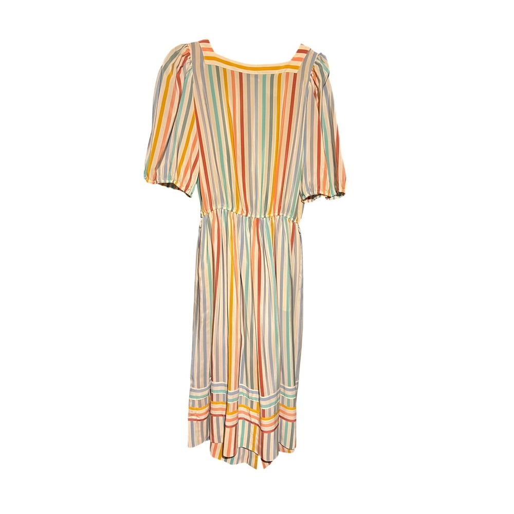 Neiman Marcus Silk Stripe Midi Dress Womens 4 Multi Color Excellent Vintage Puff